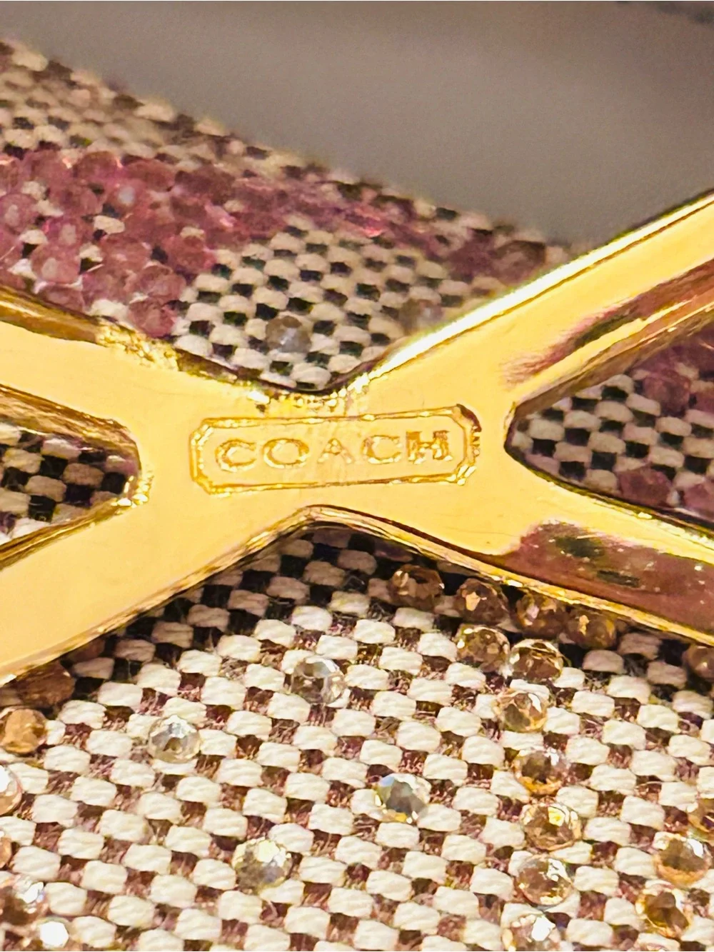 RARE Coach Gold Tone Crystal Crisscross Cuff Bracelet